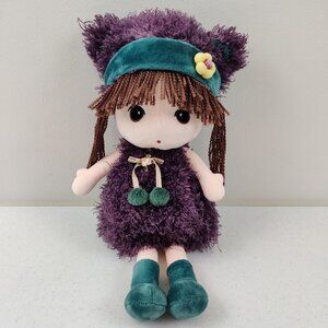HWD Kawaii Plush 18'' Girl Doll in a Purple Shag Dress Toy Flower Headband